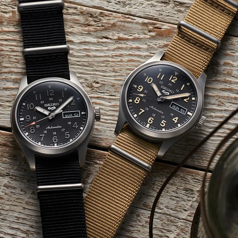 Seiko 5 Sports Military-Inspired Field Black Dial Watch- SRPG35
